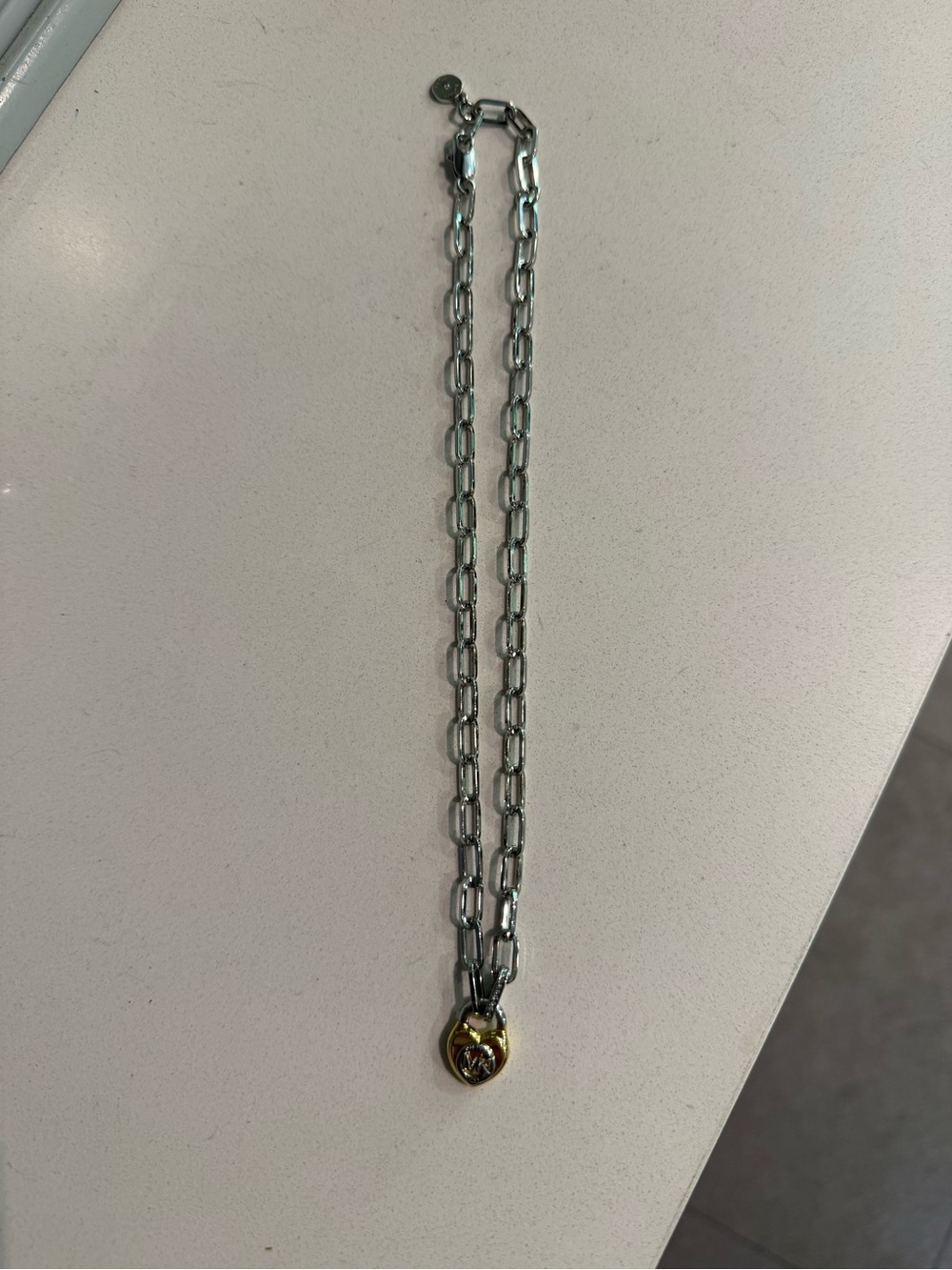 Michael Kors Two-Tone Heart Pendant Necklace — Silver Chain with Gold Heart